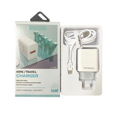 Treqa Φορτιστής και Καλώδιο USB-C 18W Quick Charge 3.0 Λευκός (CS-632)
