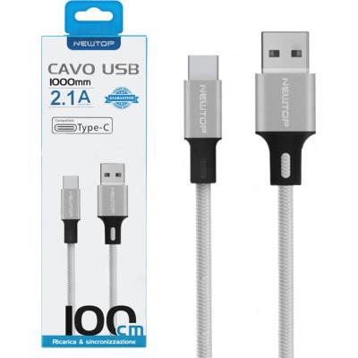 Newtop Braided USB 2.0 Cable USB-C male - USB-A male Ασημί 1m (CU16)