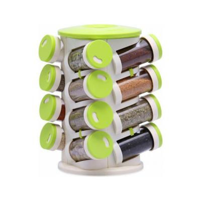 Trueware Spice Rack Θήκες Μπαχαρικών Πλαστικές σε Περιστρεφόμενη Βάση Πράσινη 16τμχ