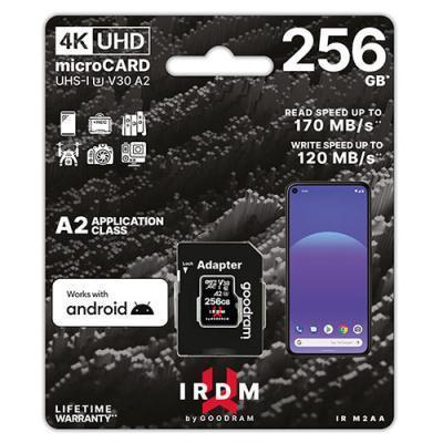 IRDM MICRO SD CARD 4K 170MBPS 256GB V30 A2 UHS I U3 PLUS ADAPTER