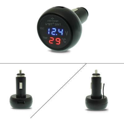 Ψηφιακό Βολτόμετρο / Θερμόμετρο Αυτοκινήτου με Θύρα USB 2.1A 12V