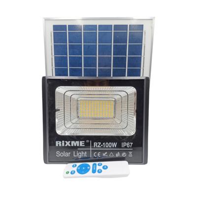 Rixme Στεγανός Ηλιακός Προβολέας IP67 Ισχύος 100W με Τηλεχειριστήριο και Θερμό Λευκό Φως σε Μαύρο χρώμα 116683