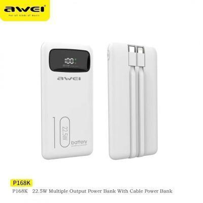 Awei P168K Power Bank 10000mAh 22.5W με Θύρα USB-A και Θύρα USB-C Quick Charge 3.0 Λευκό