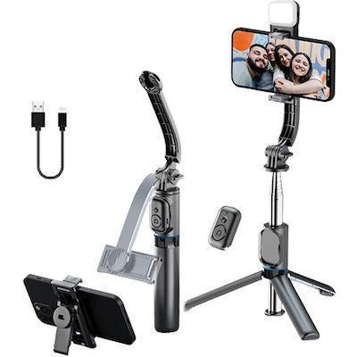 Awei X49 Πτυσσόμενο Selfie Stick και Τρίποδο με Τηλεχειριστήριο - Μαύρο