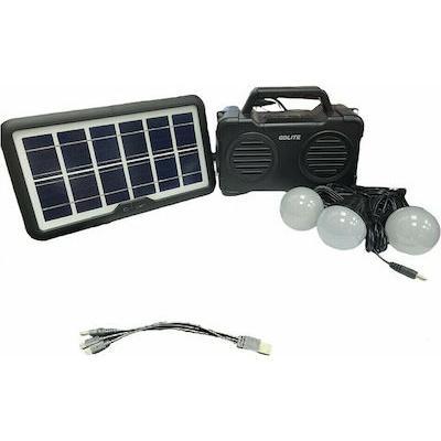 Ηλιακό Πακέτο Φωτισμού & Φόρτισης με Panel, Φακός, Ραδιόφωνο FM, Μπαταρία με Θύρα USB + 3 Λάμπες Led GD-3000Α