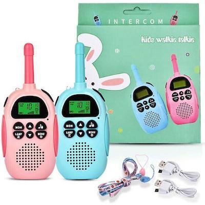 Σετ 2τμχ Επαναφορτιζόμενα Παιδικά Walkie Talkie DJ100 1 Τυρκουάζ + 1 Ροζ Χρώμα