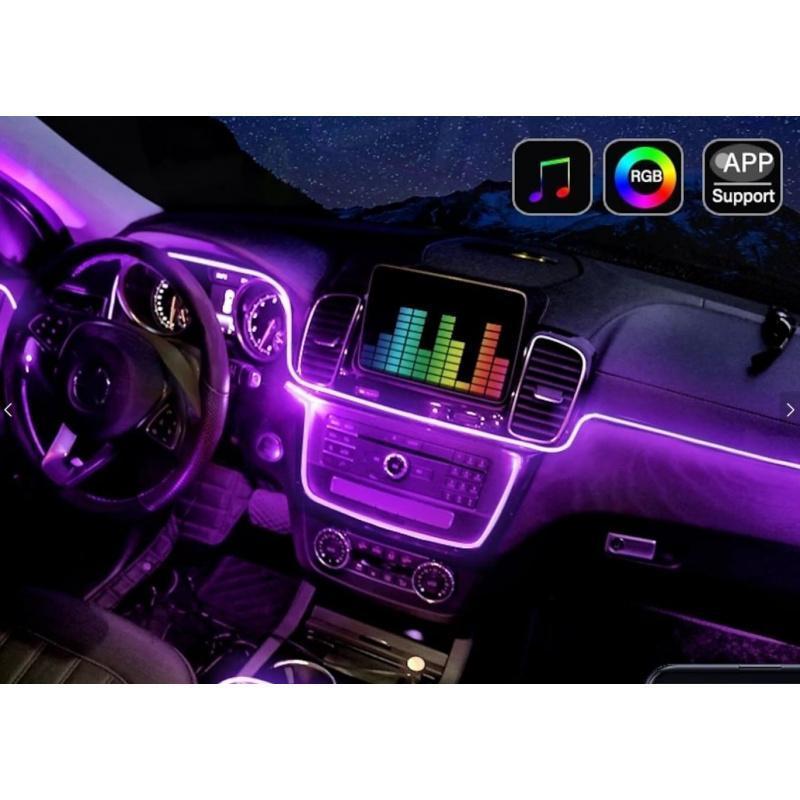Φώτα Οπτικής 'Ινας 6 Μέτρα Εσωτερικού Χώρου Αυτοκινήτου Με Εφαρμογή Κινητού και Τηλεχειρισμό RGB LED 12V